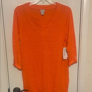 Chico’s Vibrant Orange Linen  Tunic Top Size Small NWT Retail $79